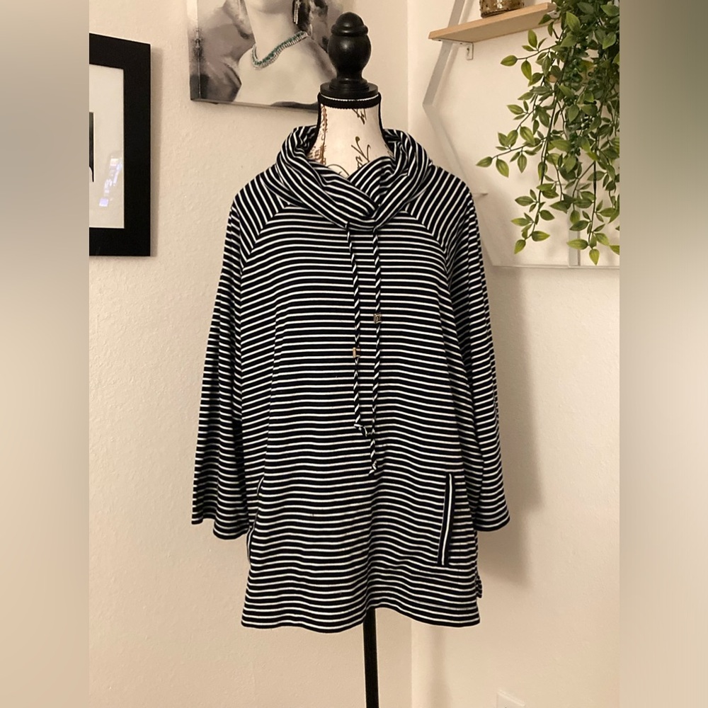 Anne Klein stripped cowl neck top with front pocket